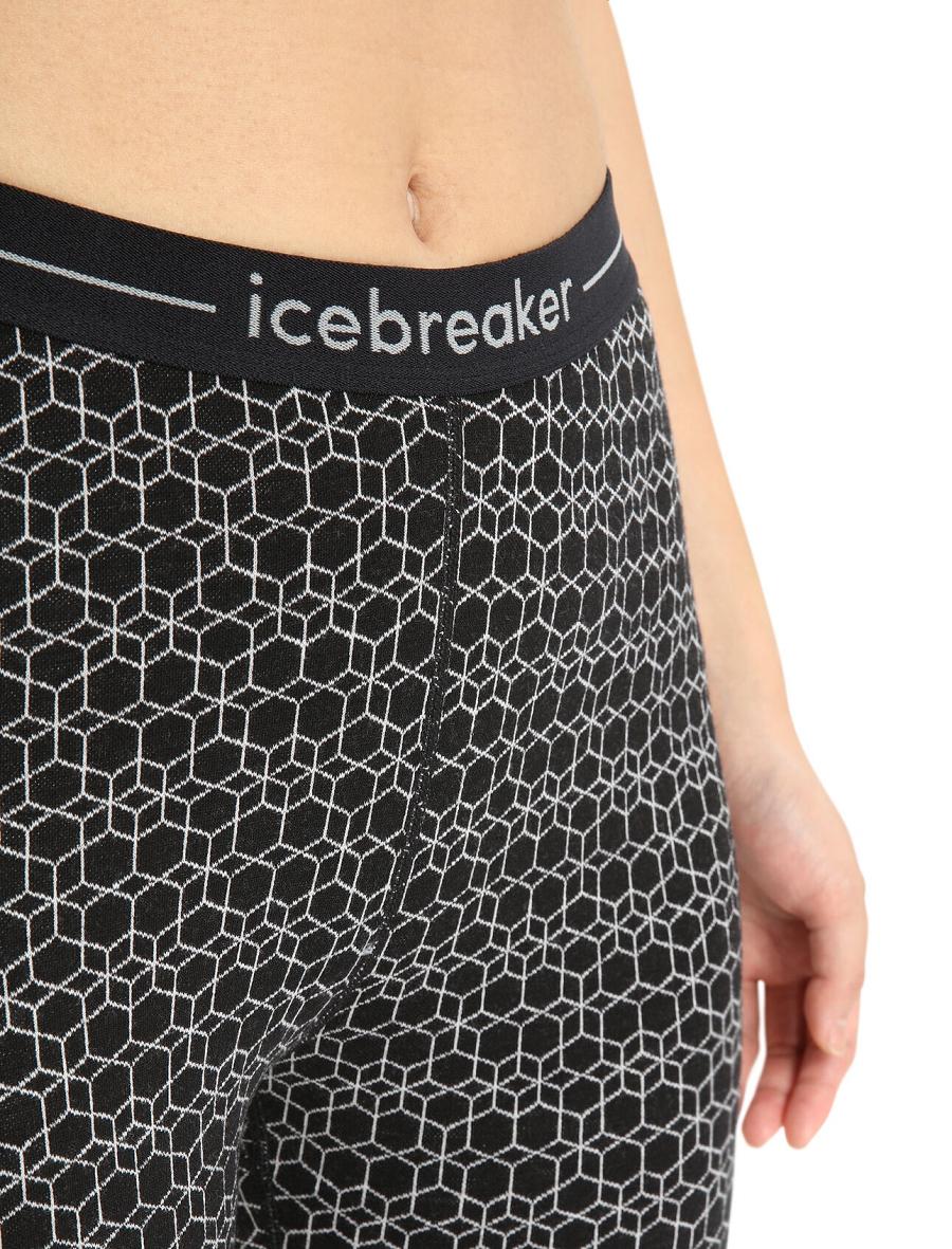 Black / Snow Icebreaker Merino 250 Vertex Leggings Alpine Geo Women's Base Layers | AU 1846VRWD